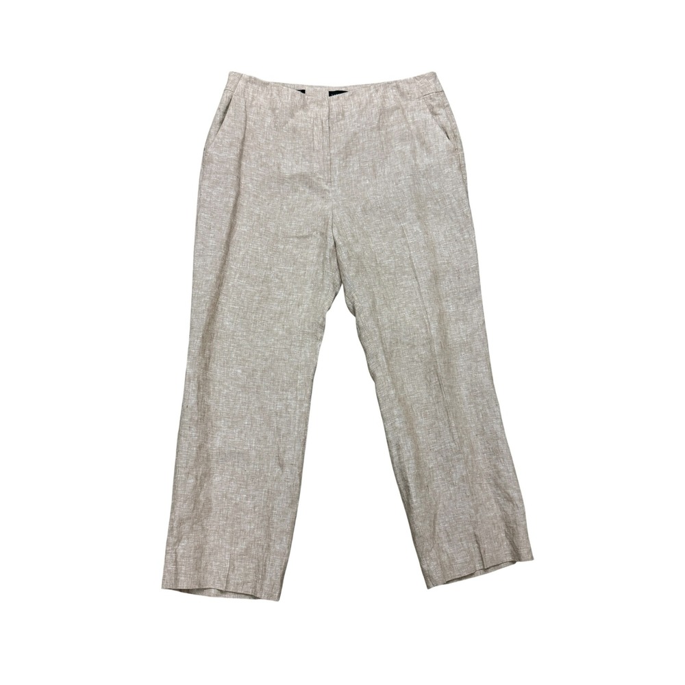 Talbots Southampton Pant Womens 14P Beige Linen Casual Straight Leg High Rise